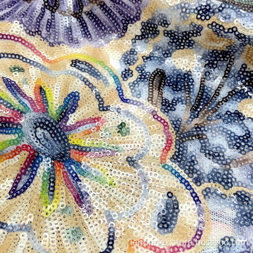 Polyester Knit Floral Bordir Mesh Kain Payet 3mm